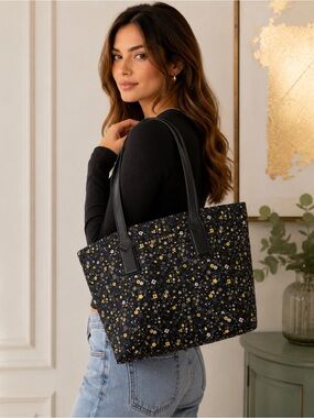 Marc Jacobs Navy Black Tote with Yellow Floral Print